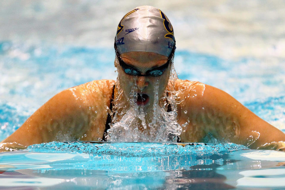 INDIANAPOLIS, IN - MARCH 29: Caitlin Leverenz swims in the women's 200 meter breaststroke finals during day one of the 2012 Indianapolis Grand Prix at the Indiana University Natatorium on March 29, 2012 in Indianapolis, Indiana. (Photo by Dilip Vishwanat/Getty Images)