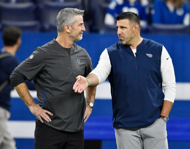 Tennessee Titans coach Mike Vrabel reacts to Colts coach Frank Reich's  firing