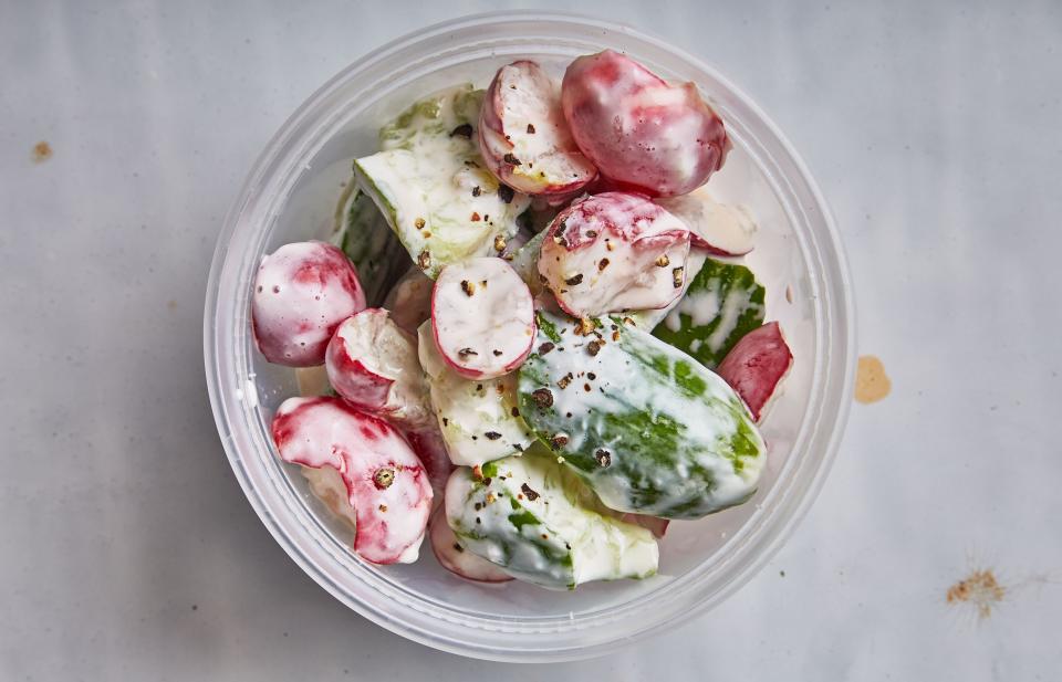 Smashed Cucumbers and Radishes in Yogurt Sauce