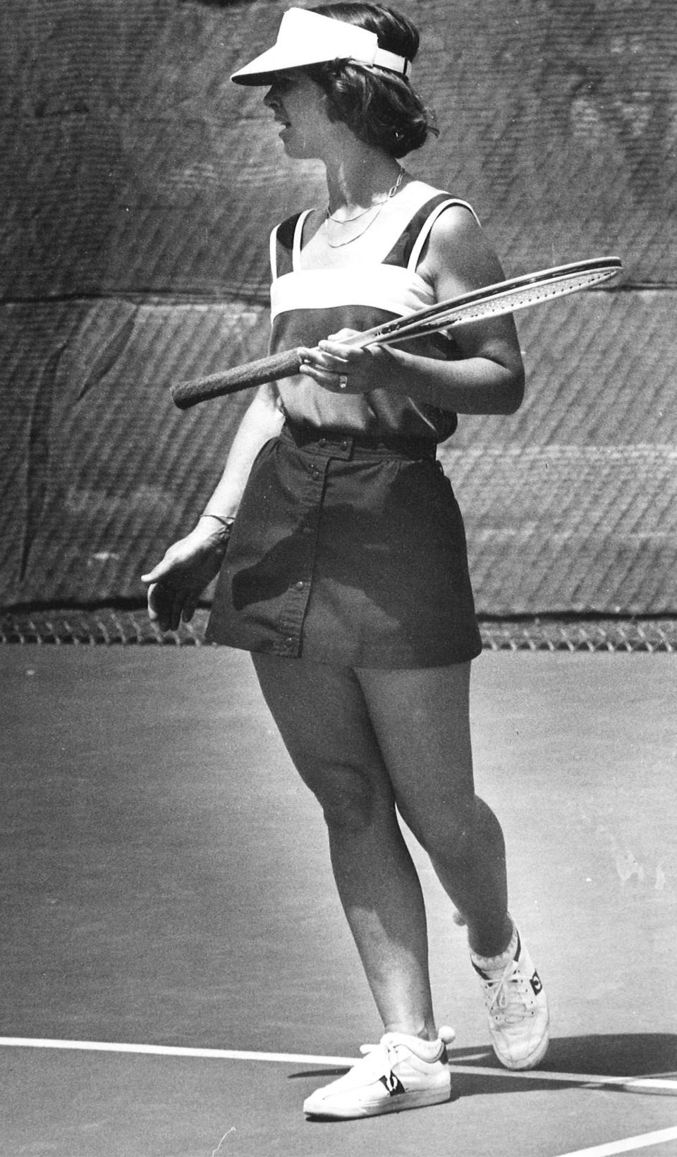 Judy Colvin on the tennis court in 1980.