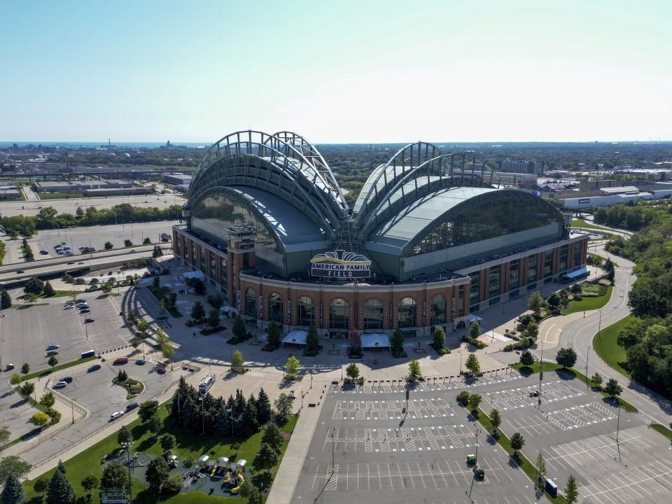 FILE - American Family Field in Milwaukee is shown Sept. 15, 2023. The Wisconsin state Senate is poised to approve a plan to spend more than half a billion dollars of public funds to help the Milwaukee Brewers repair their stadium over the next three decades. The Senate is expected to vote on the proposal during a floor session set to begin Tuesday morning, Nov. 14. (AP Photo/Morry Gash, File)