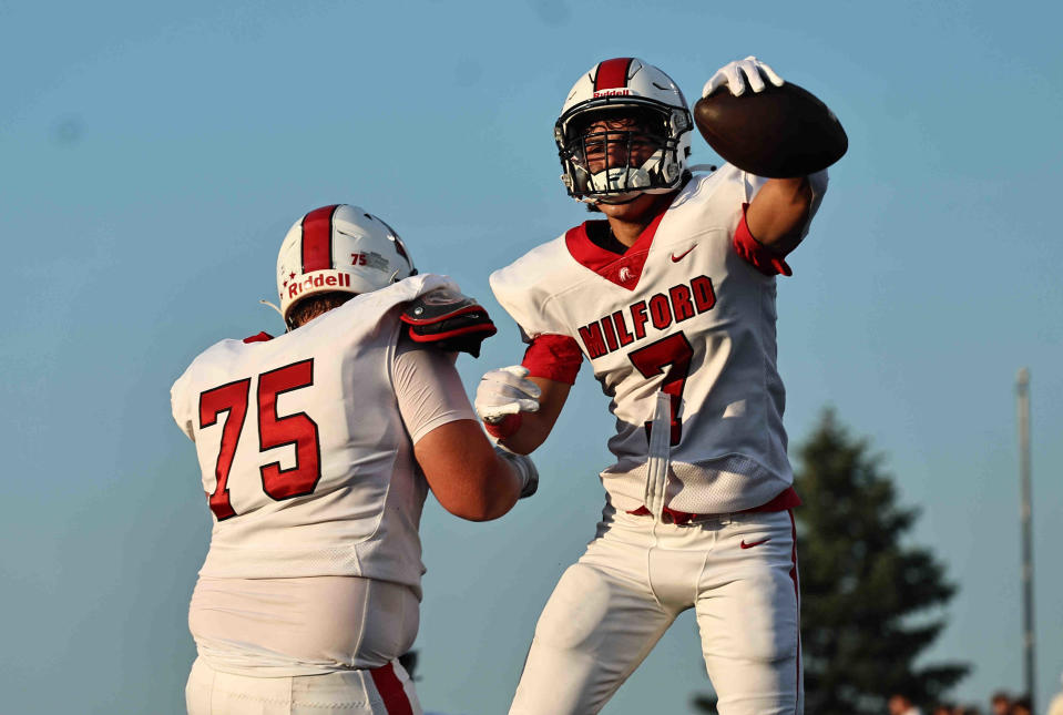 Lebanon mounted a 26-point comeback in the second half, but a touchdown from Milford receiver Reece Davis won the visitors the game, 34-29.