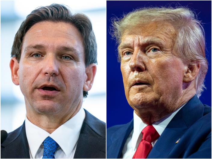 Florida Governor Ron DeSantis on April 21 and former President Donald Trump on March 4.