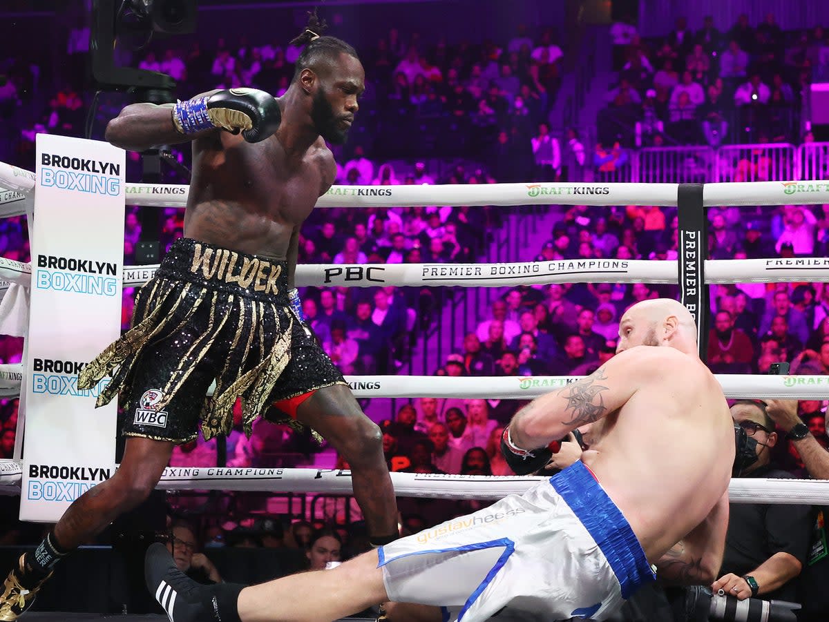 Deontay Wilder knocked out Robert Helenius in round one in October before giving a tearful press conference (Getty Images)
