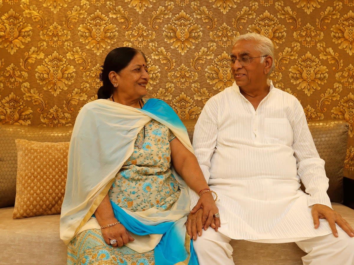 Asha Ahuja, 71, a housewife poses for a portrait with her husband Chandrabhan Ahuja, 73, a businessman inside their house in Mumbai, India, February 7, 2018. Asha said: 