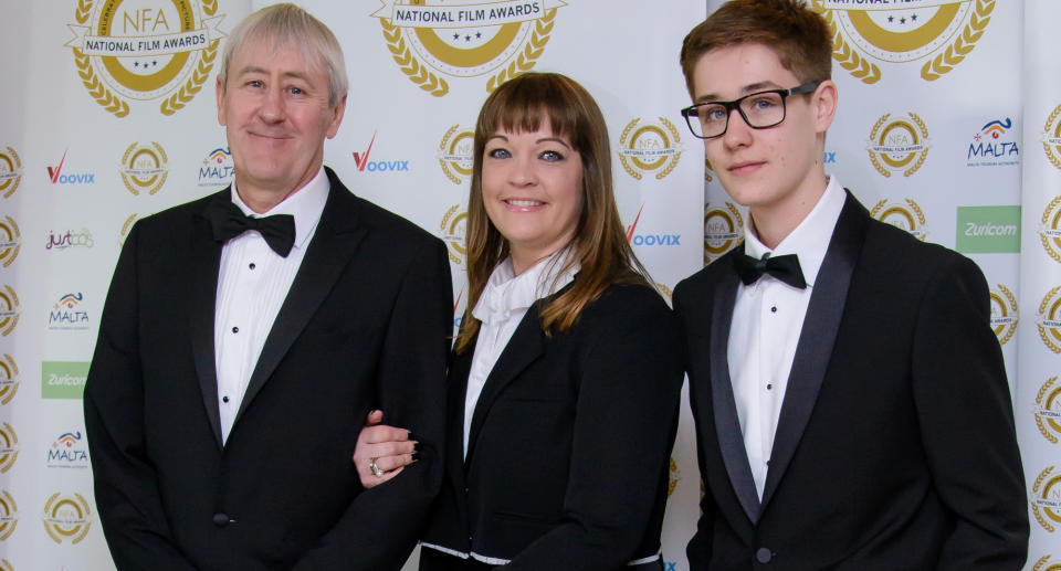 Nicholas Lyndhurst, Lucy Smith and Archie Lyndhurst attend the National Film Awards at Porchester Hall on March 29, 2017 in London, United Kingdom. (Photo by Joe Maher/FilmMagic)