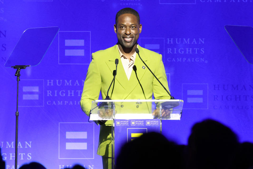 Sterling K. Brown speaks onstage during the Human Rights Campaign's 2024 Los Angeles Dinner.