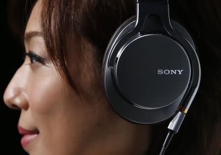 A logo of Sony Corp is seen on its high resolution audio headphones MDR-1A during a product unveiling event in Tokyo September 25, 2014. REUTERS/Yuya Shino