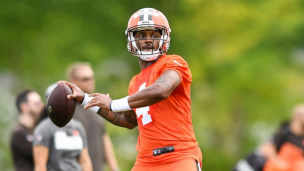 PHOTO: Deshaun Watson of the Cleveland Browns throws a pass during the Cleveland Browns OTAs in Berea, Ohio, May 25, 2022.  (Nick Cammett/Getty Images, FILE)