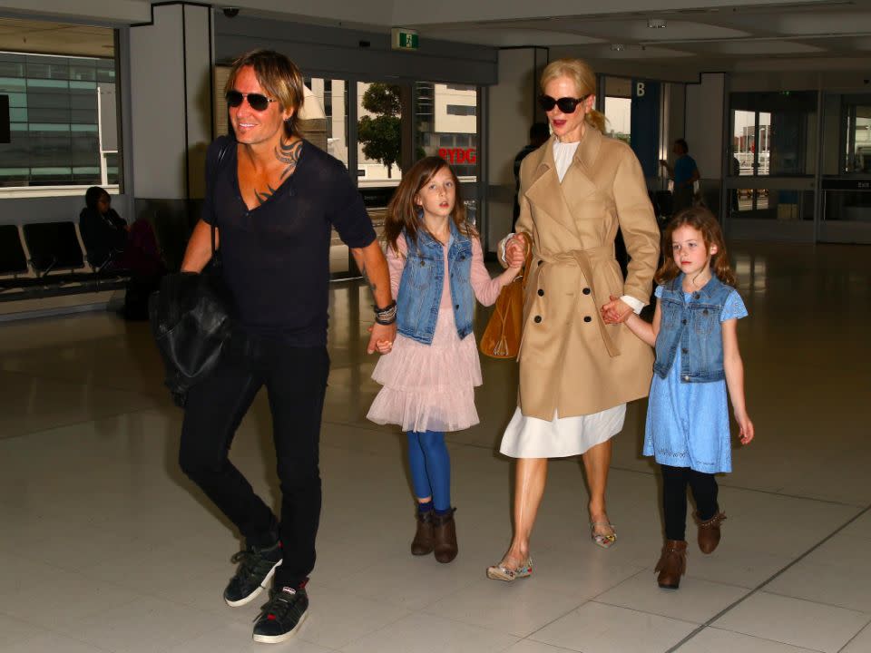 Nicole Kidman with daughters Sunny and Faith, and husband Keith, whom she mentioned in her acceptance speech at the Emmys. Source: Getty