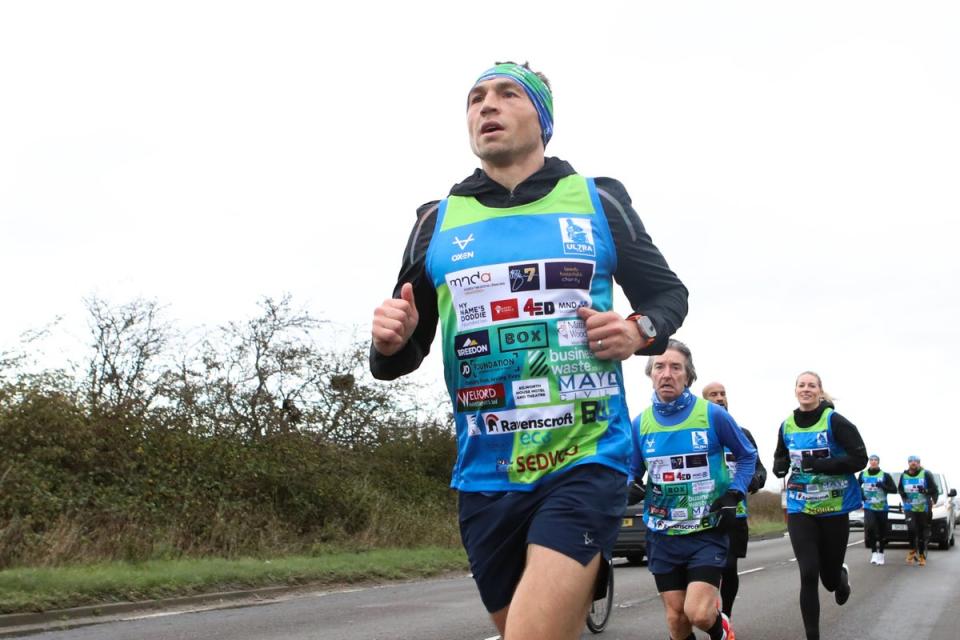 Kevin Sinfield completed day six of his Ultra 7 in 7 Challenge by running over 35 miles from York to Bradford (Isaac Parkin/PA) (PA Wire)