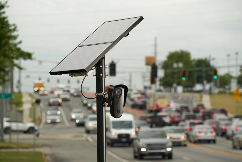 Flock cameras take pictures of passing vehicles and scan license plates, alerting law enforcement of cars connected to crimes if they drive by. Courtesy of Flock Safety