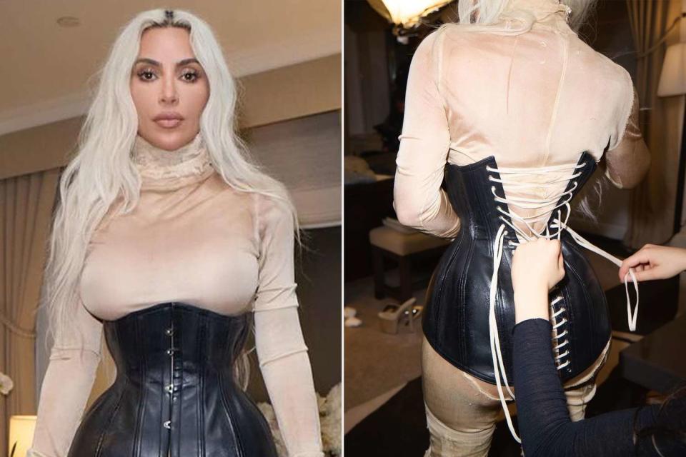 <p>pierresnaps</p> Kim Kardashian in Margiela corset.
