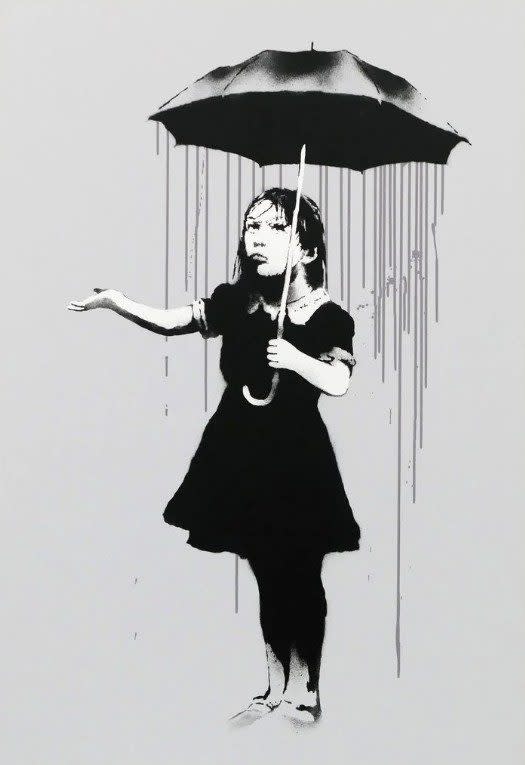 Girl with an Umbrella, also known as Nola, was the subject of another hearing which resulted in Banksy losing his trademark for the work - Banksy