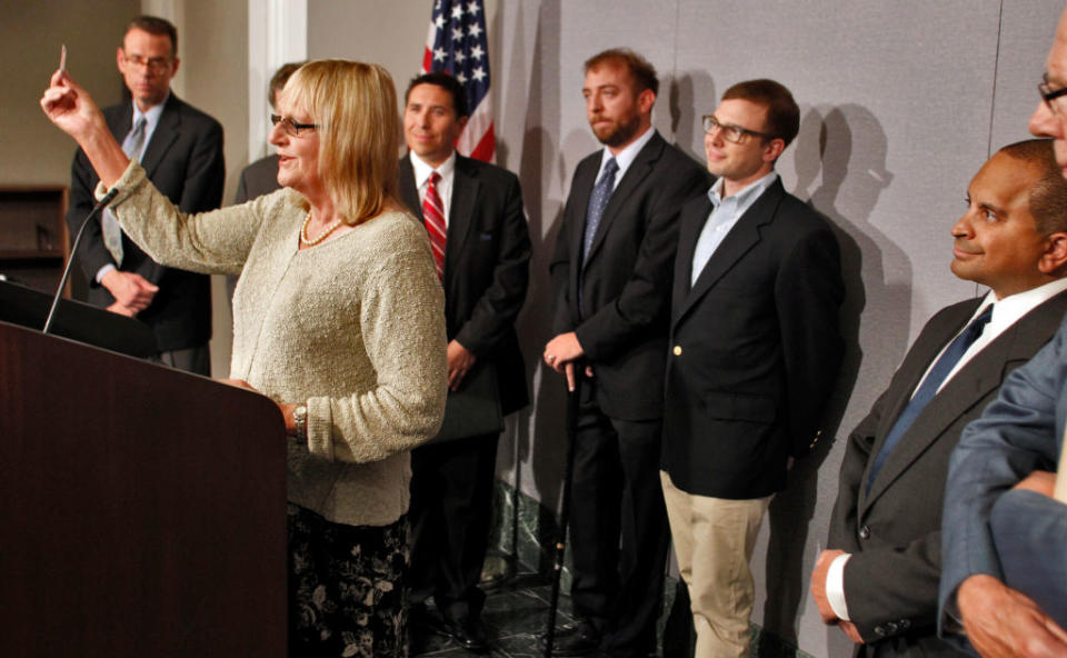 Susan Kimberly speaks as a group of Minnesota Republicans hold a press conference at the State Office building in St. Paul to announce their intentions of defeating a proposed constitutional amendment changing the definition of marriage in 2011.<span class="copyright">Marlin Levison—Star Tribune via Getty Images</span>