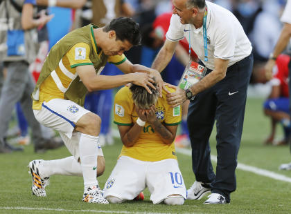 Neymar reacts after the penalty shootout at the World Cup round of 16 soccer match between Brazil and Chile. (AP)