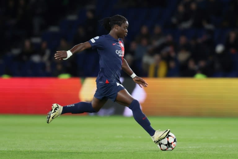 L'attaquante du Paris SG Tabitha Chawinga lors d'un match de Ligue des champions contre le BK Hacken, le 28 mars 2024 au Parc des Princes (Alain JOCARD)