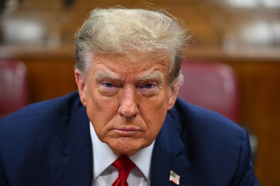 Trump in court for the firs day of his New York “hush money” trial on April 15, 2024. ANGELA WEISS/POOL/EPA-EFE/Shutterstock