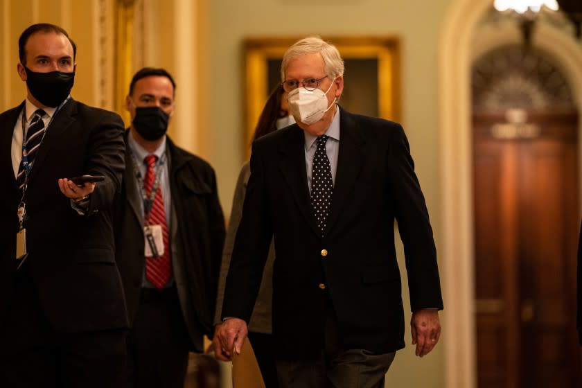 WASHINGTON, DC - DECEMBER 29: Senate Majority Leader Mitch McConnell (D-KY) at the U.S. Capitol on Tuesday, Dec. 29, 2020 in Washington, DC. (Kent Nishimura / Los Angeles Times)