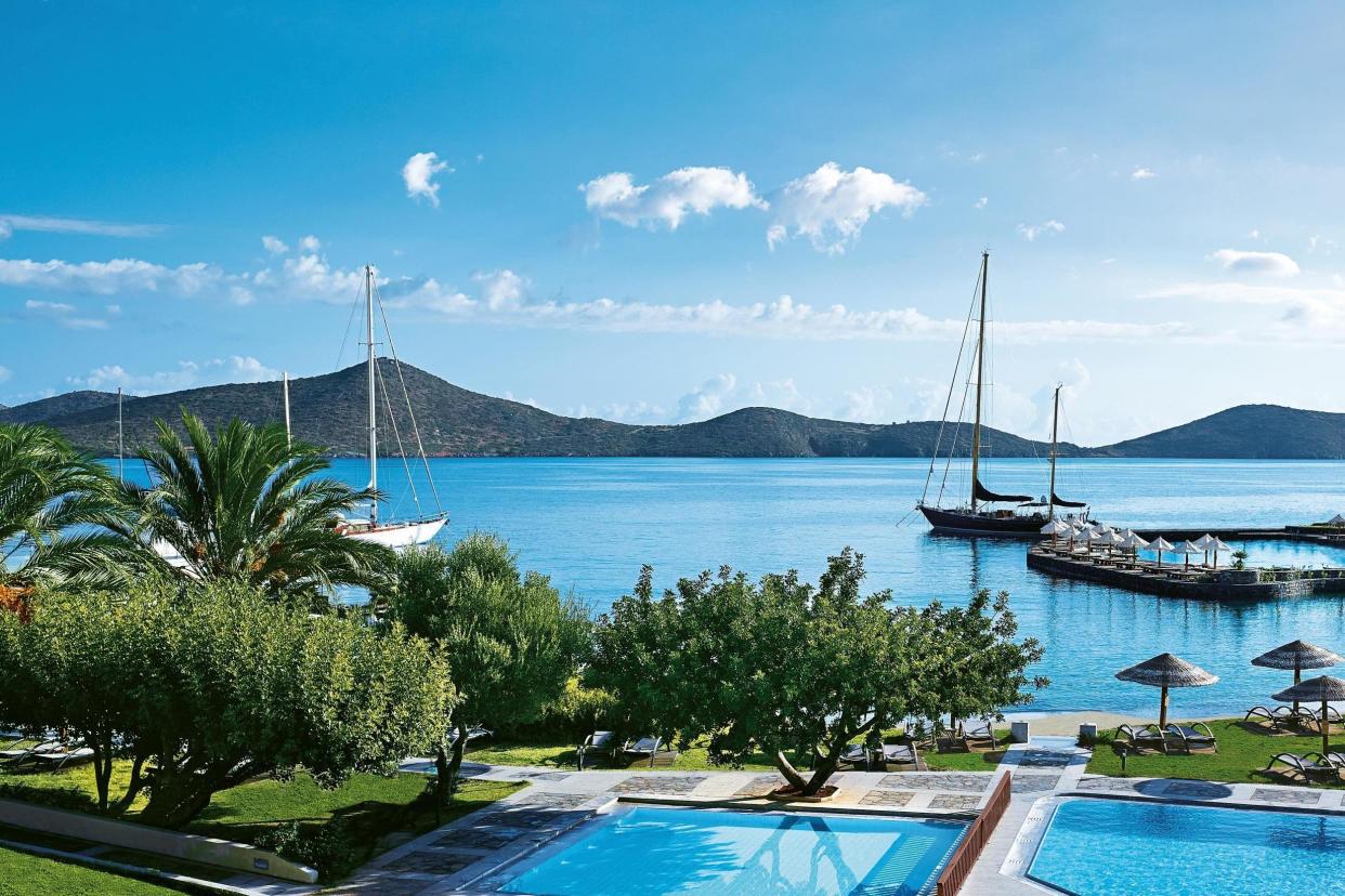 View of the sea from the Porto Elounda poolside: Porto Elounda