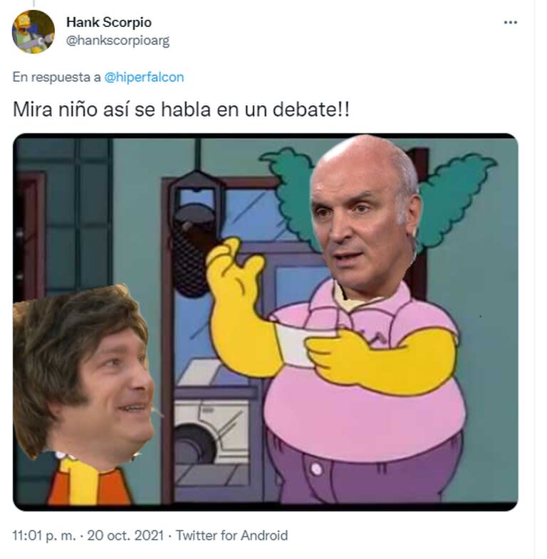 Los memes por el debate de candidatos a diputados por la provincia de Buenos Aires (Foto: Captura Twitter/
@hankscorpioarg)