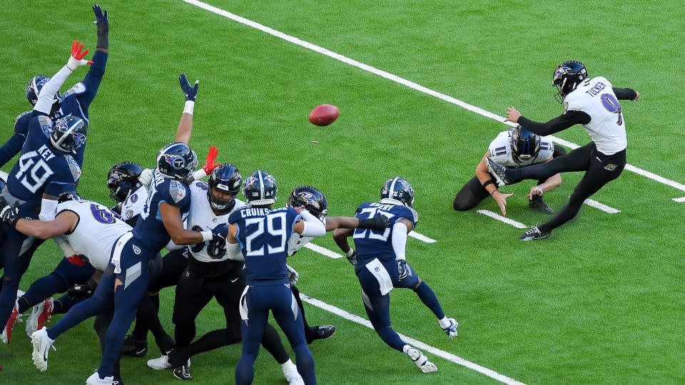Justin Tucker of the Baltimore Ravens had a huge game in London. - Vincent Mignott/DeFodi Images/Getty Images