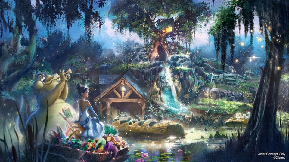 Disney announced Thursday it will retheme Splash Mountain at its Florida and California parks to the film The Princess and the Frog, as shown in this concept art.