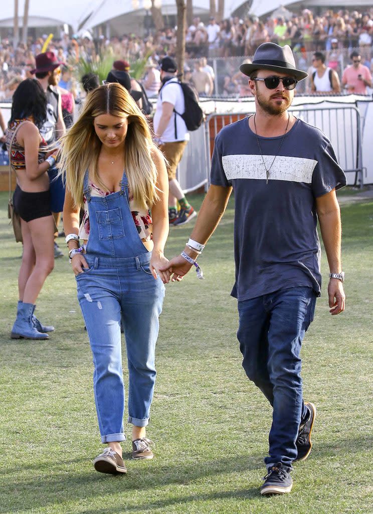 Aaron Paul with then-girlfriend Lauren at Coachella in 2012. (Photo: AKM-GSI)