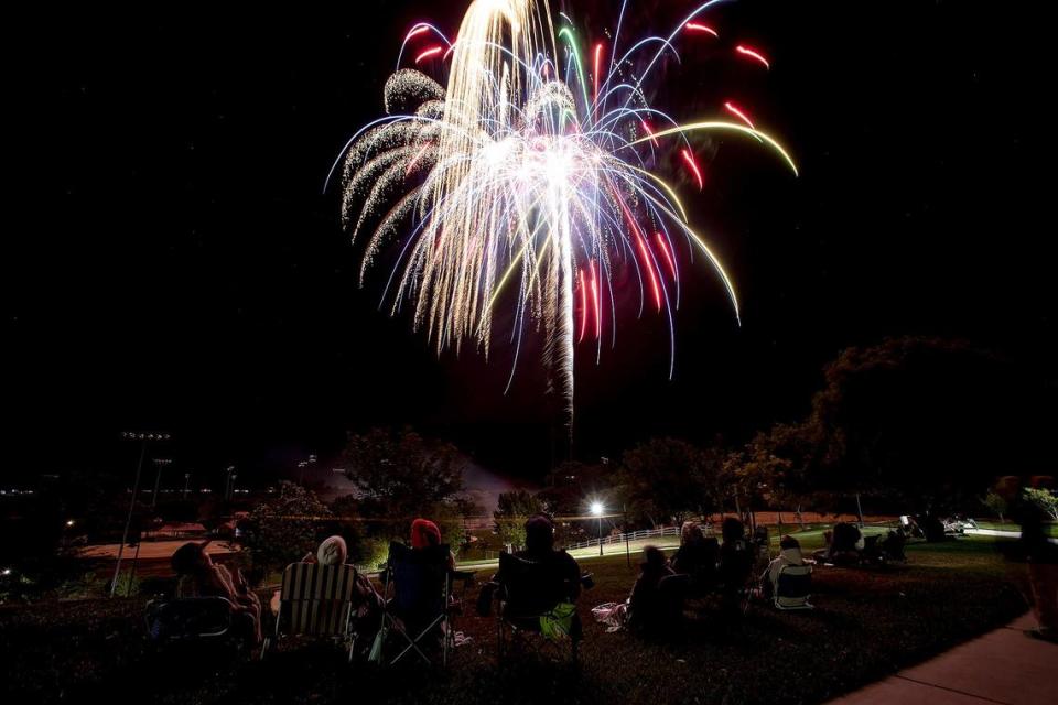 Fireworks light up the sky over Barney Schwartz Park in Paso Robles on Tuesday, July 4, 2023.