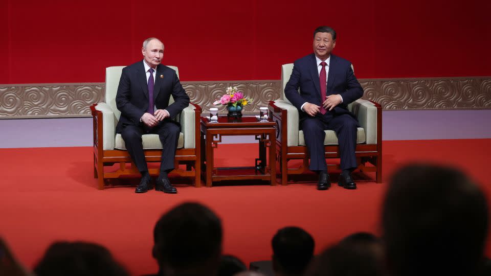 Russia's President Vladimir Putin and China's President Xi Jinping attend a concert marking the 75th anniversary of the establishment of diplomatic relations between Russia and China on Thursday May 16, 2024. The meeting comes as Russia's renewed assault in Ukraine makes significant gains. - Alexander Ryumin/Pool/AFP/Getty Images