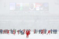 <p>Buffalo Bills warm up before a game against the Indianapolis Colts on December 10, 2017 at New Era Field in Orchard Park, New York. (Photo by Brett Carlsen/Getty Images) </p>