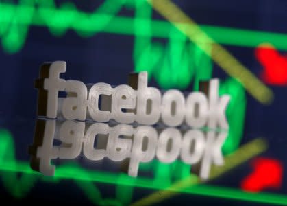 A 3D-printed Facebook logo is seen in front of displayed stock graph in this illustration photo, March 20, 2018. REUTERS/Dado Ruvic