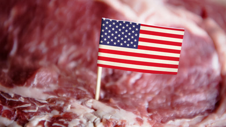 Beef with American flag toothpick