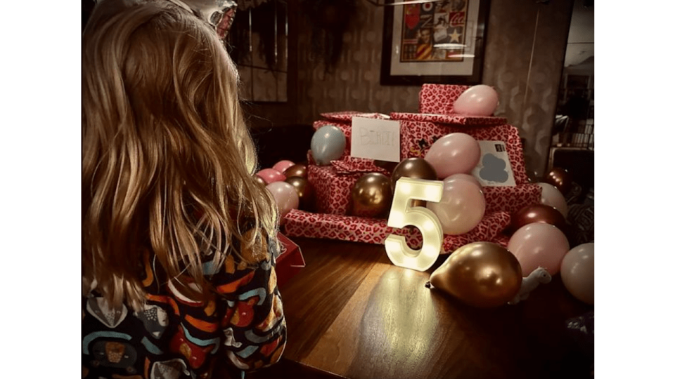 Birdie Tennant was surprised with a mound of presents on her fifth birthday