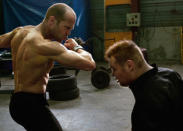 <b>Jason Statham - 'The Transporter 3'</b><br><br> Being a Brit, The Stath is definitely one of our favourite Expendables and he uses the British dry wit perfectly here when faced with a man-mountain of a foe (who he defeats of course).