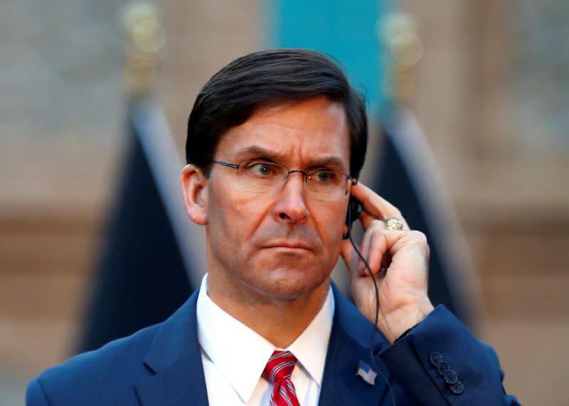 U.S. Defense Secretary Esper, listens to a question in Kabul