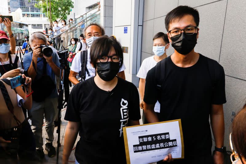 Hong Kong Alliance in Support of Patriotic Democratic Movements of China Vice-Chairwoman, Tonyee Chow Hang-tung arrives at police headquarters in response to National Security Department's request on allegations of foreign agents in Hong Kong