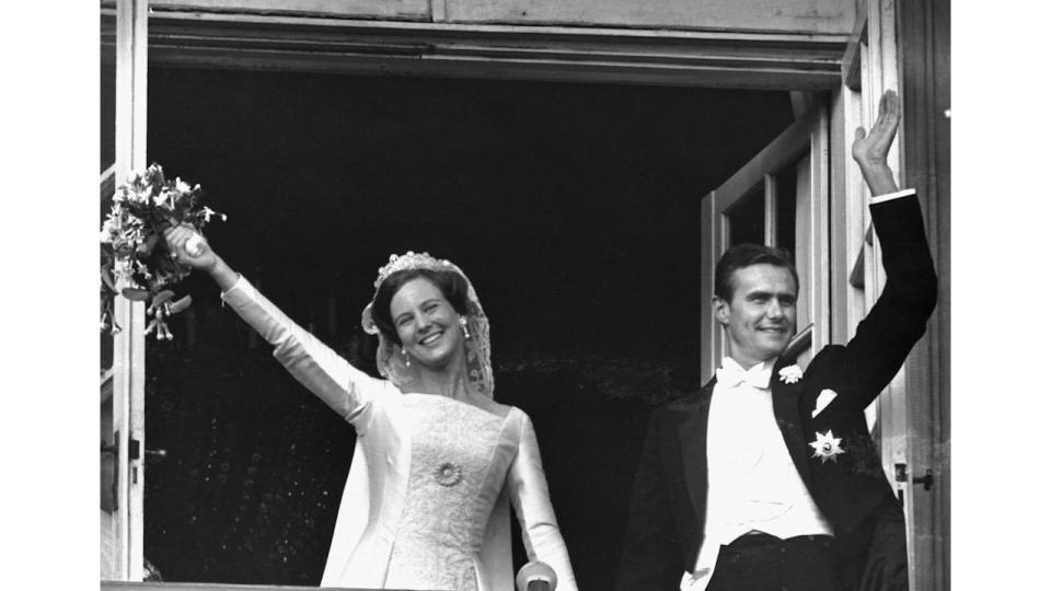 Margrethe and Henri on the balcony on their wedding day 1967