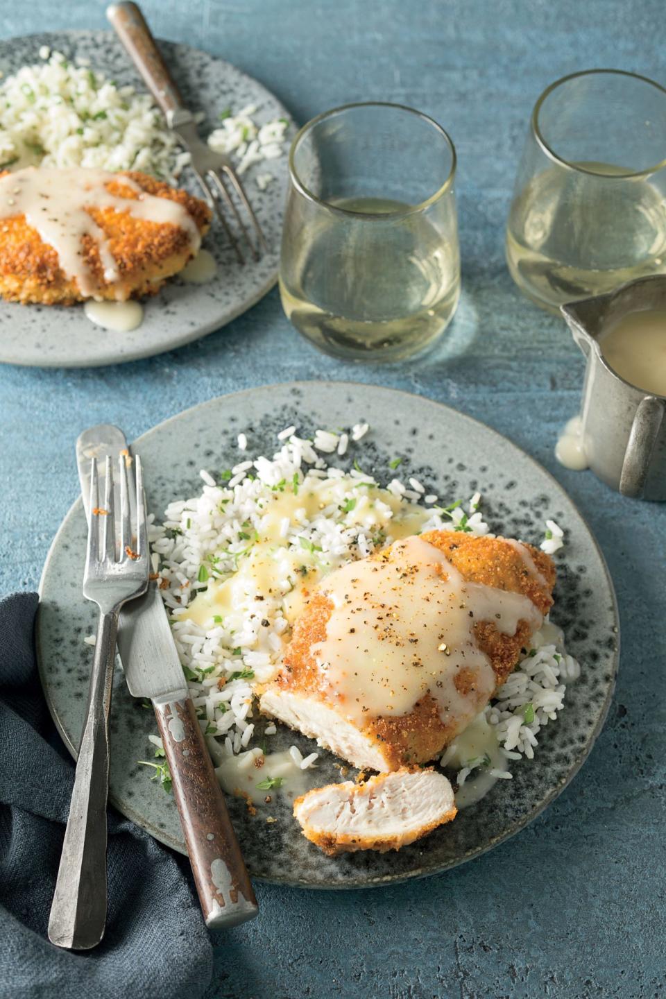 Crispy Chicken with Rice and Pan Gravy