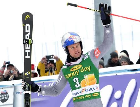 Alpine Skiing - FIS Alpine Skiing World Cup - Men's Giant Slalom - Kranjska Gora, Slovenia - March 3, 2018 - Alexis Pinturault of France reacts after the 2nd run. REUTERS/Borut Zivulovic