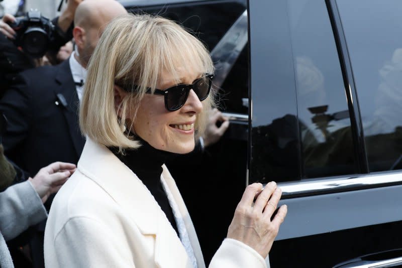 Writer E. Jean Carroll departs from the courthouse after the conclusion of the damages trial against Donald Trump at Manhattan Federal Court on Friday. Photo by John Angelillo/UPI