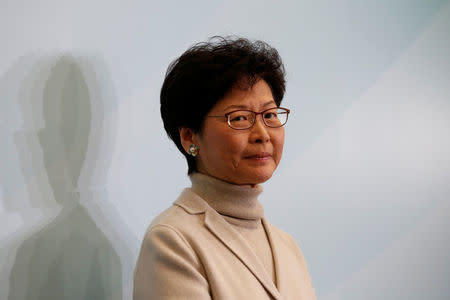 Resigned Hong Kong Chief Secretary Carrie Lam attends a news conference to announce her contest in a March election to become the next chief executive, in Hong Kong, China January 16, 2017. REUTERS/Bobby Yip