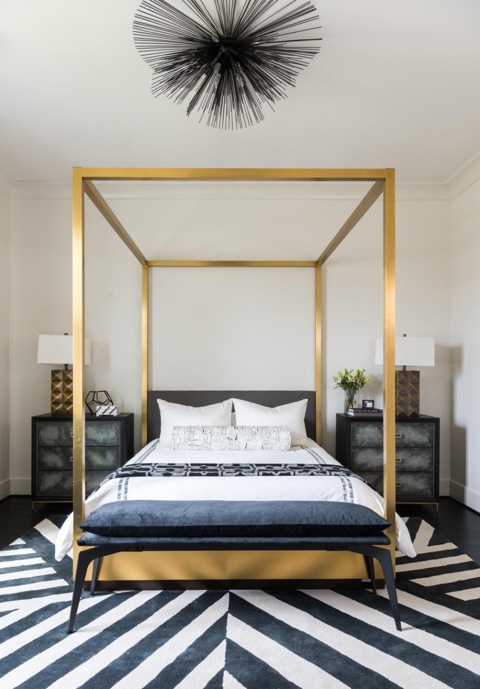 <p>Brass makes a befitting bedfellow for black and white, as proven by this high-glamour space designed by <a href="https://www.chairish.com/shop/laura-u-inc/portfolio" rel="nofollow noopener" target="_blank" data-ylk="slk:Laura U, Inc.;elm:context_link;itc:0;sec:content-canvas" class="link ">Laura U, Inc.</a></p>