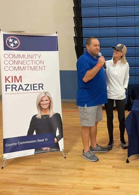 Kim Frazier, with Karns community leader Charlie Austin at the first Chili Cook-off held at Karns Middle School, Saturday, Oct 30, 2021.