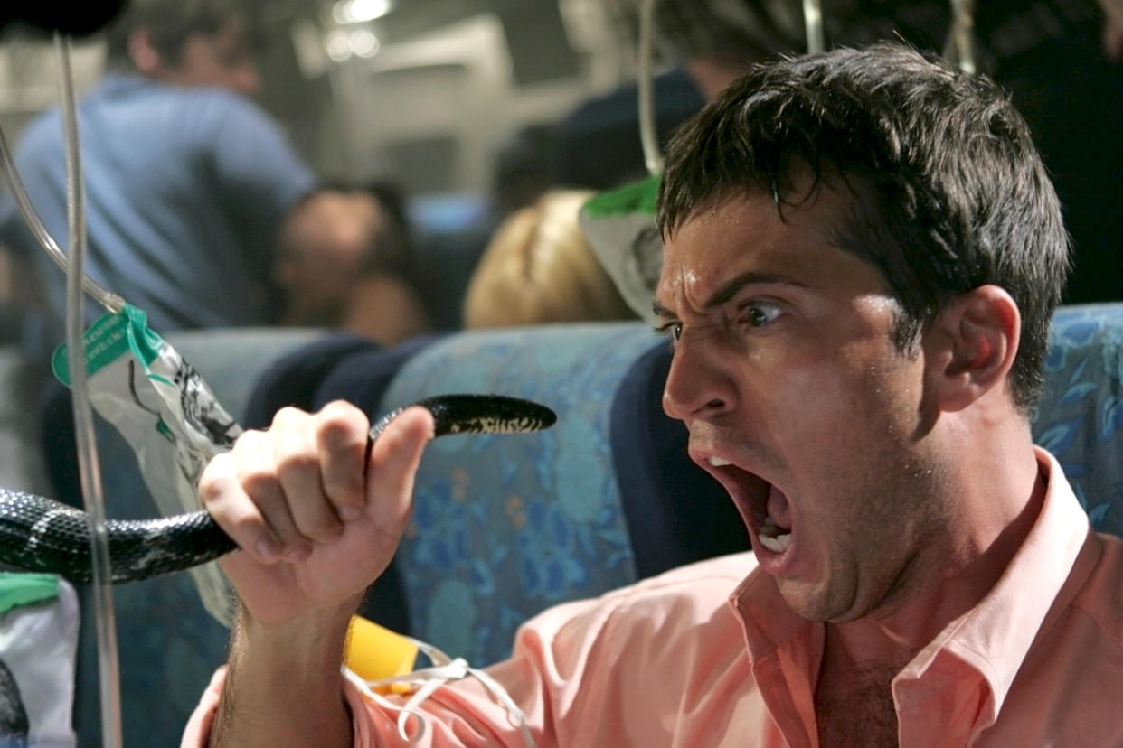 Tygh Runyan is one of the snake-afflicted passengers in Snakes on a Plane (Photo: New Line Cinema / Courtesy: Everett Collection)