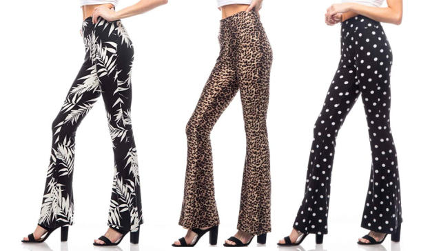 SATINA High Waisted Flare Palazzo Pants, Small, Cheetah Print, Reg &  Plus