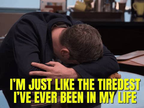 Tim Robinson in I Think You Should Leave with his head down on a table saying I'm just like the tiredest I've ever been in my life