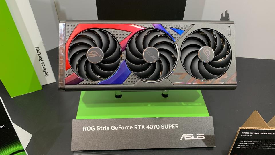 Photographs taken of Asus' BTF GPUs and motherboards at CES 2024.