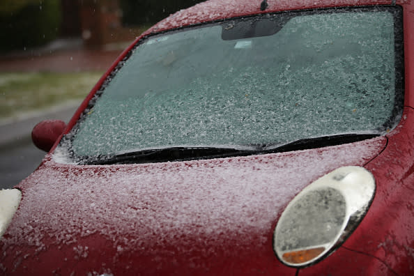 Snow seen on a car in Sunbury, Victoria.