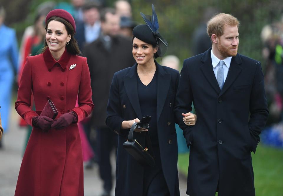 The Princess of Wales walks side by side with Harry and Megan (PA)